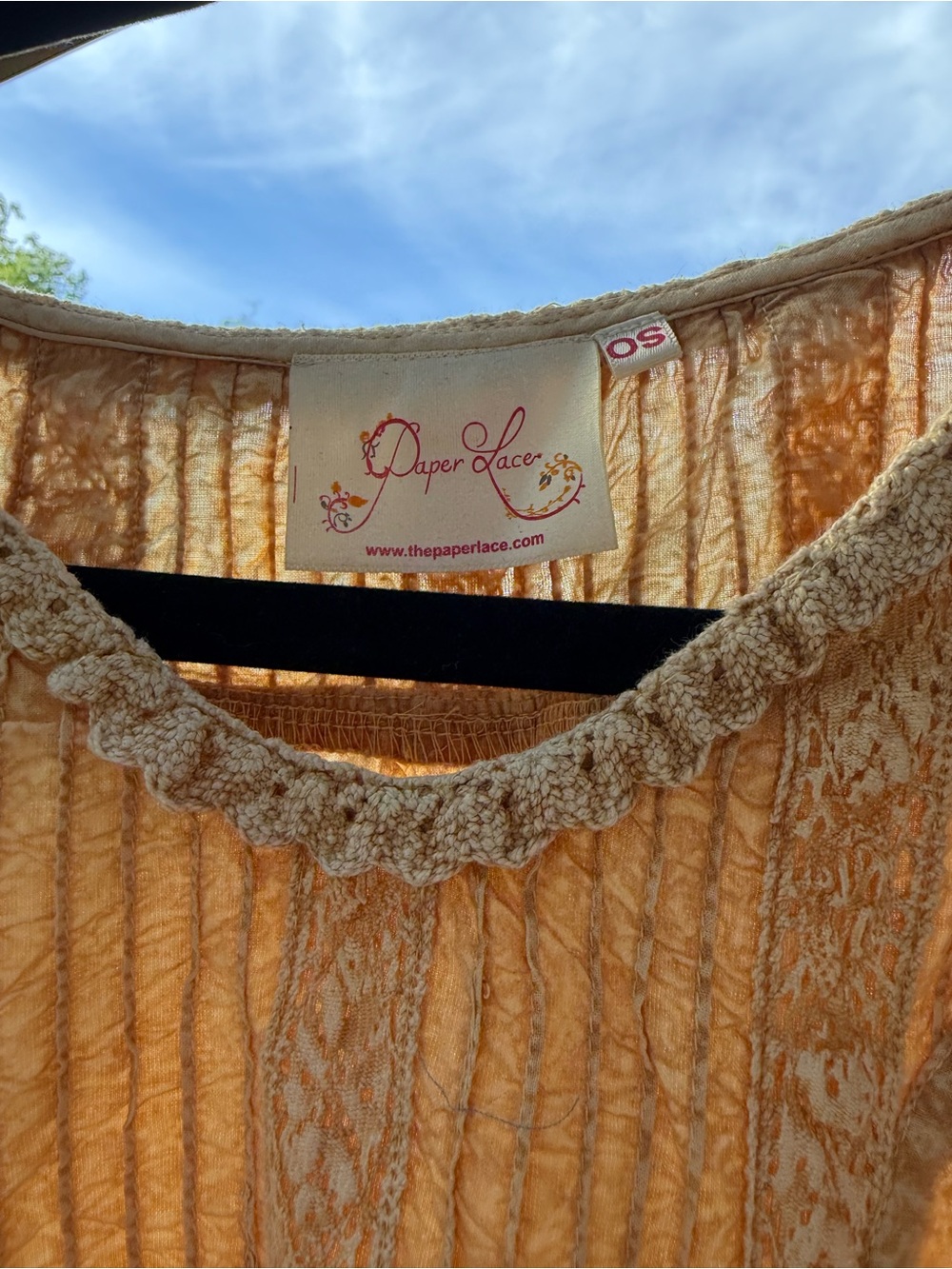 Lightweight Orange Boho Blouse with Lace Trim